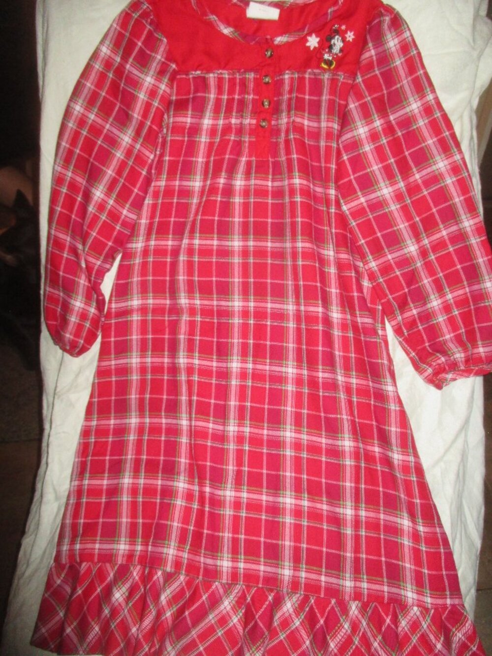 Disney Store Minnie Mouse Girls Red Plaid Christmas Nightgown M Medium 7-8
